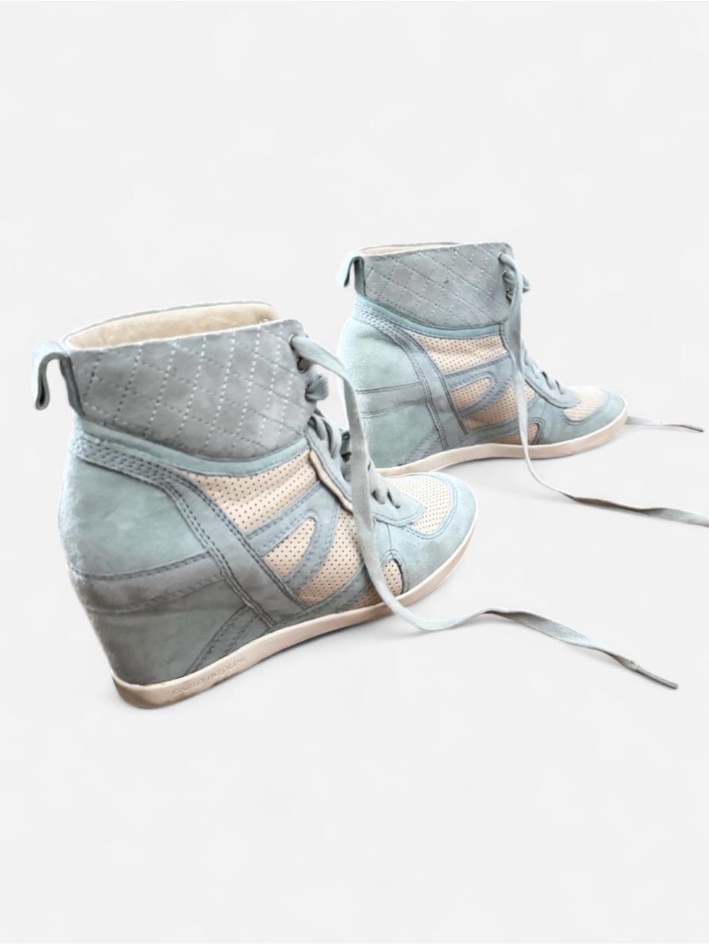 VINTAGE Carlo Pazolini Wedge High-Top Sneaker Boots- Light Blue Suede Leather - Picture 2 of 6